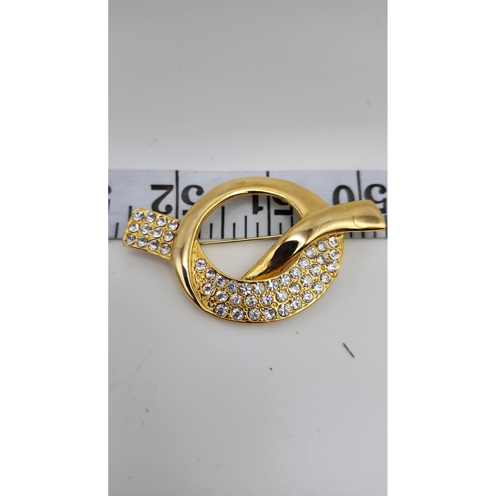 Park Lane Ribbon Love Knot Brooch Pin Gold Tone Clear Rhinestones Vintage